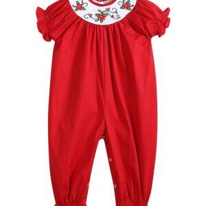 Lil Cactus Toddler Girl Red Christmas Mistletoe Smocked Playsuit Size 2T NEW